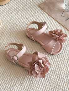 1 Pair Fashionable & Versatile Fairy-Style Flat Sandals With Anti-Slip Function, Decorated With Large Floral Design, Essential For Girls, Suitable For Summer Wear - Pink - View 5