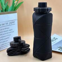 1pc 600ml Silicone Folding Bottle Adult Portable Reusable Plastic Cups Outdoor Travel Gym Water Bottle Motivational Drinking Bottle - 彩色 - 查看 8
