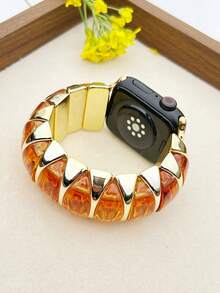 1PC Luxury Multi-Color Resin Gold Plated Multi-Purpose Stretch Watch Band - Chunky Transparent Amber Contrast Color Block 2-In-1 Bracelet With Innovative Universal Connector & 14mm 22mm Spring Bars Compatible With Most Smartwatches & Traditional Watches 38-49mm New Arrival - Multi-purpose Watch Strap - View 1