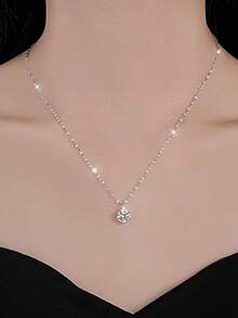 1件简约优雅唇形吊坠项链，搭配闪亮六爪合成立方氧化锆——永恒的结婚誓言项链，母亲节、情人节奢华珠宝礼物 - A - 查看 9