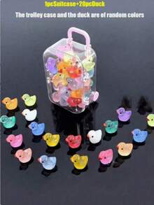 30/20/10/1 [ Random Mixed Little Ducks + 1pc Random Color Suitcase]Colorful And Fun Luminous Cute Cartoon Duck Animal Ornament, Used For DIY Crafts, Mobile Phone Cases, Keychains,Resin DIY Accessories, Luminous Without,Mini - A - View 2