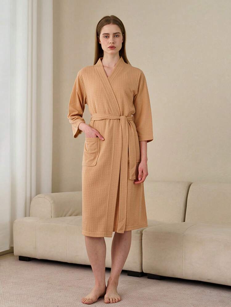 1 Áo choàng tắm dệt kiểu waffle 100% cotton, kiểu kimono dành cho người lớn, unisex, đồ ngủ mùa xuân/hè, sử dụng tại khách sạn/spa, thấm hút tốt và nhanh khô, dáng rộng, nhiều màu sắc, vật dụng thiết yếu cho phòng tắm và gia đình. - Nhiều màu - Xem 14