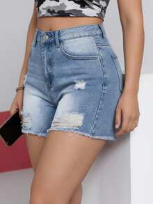 Women's Casual Light-Colored Straight Leg Denim Shorts With Pockets And Zipper, Perfect For Summer - Light Wash - View 2