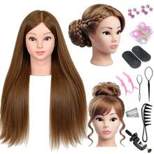 Đầu ma-nơ-canh bằng tóc thật 70% kèm chân đế, đầu ma-nơ-canh tóc dài 24 inch để tập tết tóc và tạo kiểu, bộ dụng cụ làm tóc và thực hành thẩm mỹ. - Xem 1