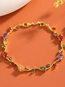1pc Luxury Elegant High-End Personalized Multi-Color Zirconia Stone Bracelet, Suitable For Women's Daily Wear And Gift - Chain Bracelet - View 13