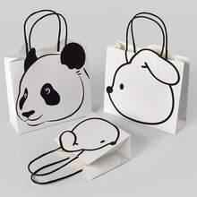 This Minimalist Rabbit-Shaped Paper Bag Features A Pure White Background With Simple Black Line Sketches To Create An Adorable And Versatile Design. Made Of Thick, Durable Kraft Paper, It Is Paired With Matching Paper Rope Handles For Both Style And Functionality. Suitable For Packaging Children's Day Gifts, Daily Gifting, Or Storage And Organization, The Small Size Is Delicate And Cute, Making It A Great Choice For Niche, -Worthy Gifts. - Multicolor - View 3