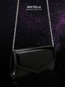 Noctella 四件套水钻首饰套装，闪亮项链、耳环和手链；时尚新款亮面PU晚宴包/派对包；精致优雅的翻盖信封手拿包，适合女士和女孩参加派对、舞会、婚礼和晚宴。 - 黑色 - 查看 7