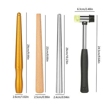 1pc Professional Jewelry Ring Sizer Stick With Rubber Mallet - Ring Expander And Adjuster Tool Set For Shaping, Repairing And Resizing Rings