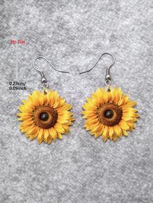 1 par de pendientes de acrílico con diseño plano de girasol 2D, joyería de estilo minimalista elegante para mujeres, adecuada para uso diario y de fiesta - Amarillo - Ver 6