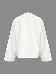 Women's Casual New Chinese Style V-Neck Button-Up Long Sleeve Shirt Blouse, Solid Color Fashion Commuter Daily Date Wear, Spring/Summer/Autumn White - White - View 9