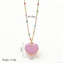 Y2K Colorful Beaded Openable Heart Locket Necklace, 18K Gold Plated Copper Enamel Pendant, Cute Dainty Commuter Jewelry For Women - 粉紅色星星戒指 - 查看 6