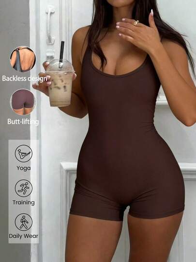 Bộ jumpsuit không tay màu nâu dành cho nữ của BabeHomee, phù hợp cho tập thể dục, yoga, thể thao, phong cách đường phố, hẹn hò và mặc thường ngày.