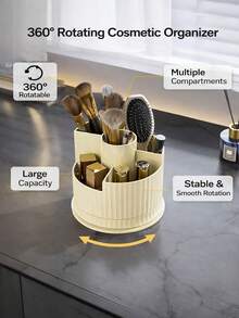 1pc Simple Style 360 ° Rotary Cosmetic Storage Box, Multifunctional Cosmetic Storage Rack, Can Be Used As Bedroom Decoration, Living Room Decoration, And Suitable For Lipstick, Eye Shadow Brush, Perfume, Skin Care Products, Cosmetics, Bathroom, Bedroom And Other Occasions. - View 3