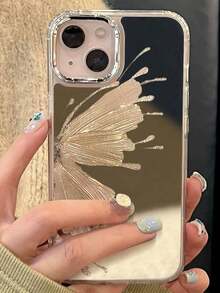 Gold Butterfly Mirror Phone Case Suitable For Apple 17ProMax/16Pro/14, Ins Style For Apple 15ProMax/15Pro/15 New, Anti-Fall For Apple 13promax/13pro, Soft Silicone Simple Full Coverage Case For 11/12 Women - Multicolor - View 1
