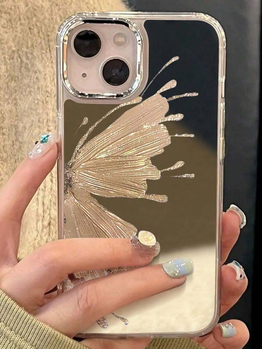 Gold Butterfly Mirror Phone Case Suitable For Apple 17ProMax/16Pro/14, Ins Style For Apple 15ProMax/15Pro/15 New, Anti-Fall For Apple 13promax/13pro, Soft Silicone Simple Full Coverage Case For 11/12 Women - Multicolor - View 1