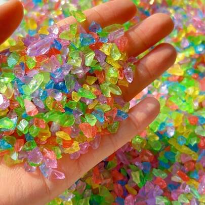 100 جرام/200 جرام من مواد الفسيفساء الزجاجية الملونة المختلطة، حصى زجاجية ملونة شفافة للأعمال اليدوية، فن الراتنج، حشو الأواني، ديكور مركز الطاولة في الحفلات، ديكور المنزل، حامل الشموع