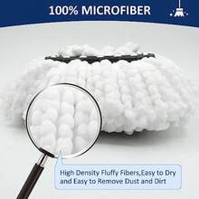 Mop Replace Heads Mop Handle And Mop Base Replacement For O Cedar EasyWring 1-Tank Spin Mop System 2 Microfiber Mop Head Refills 4-Section Iron Mop Handle 30-58in And 1 Mop Head Cover Set No Bucket - 1組拖把桿,2個白色拖把頭,1個底座 - 查看 6
