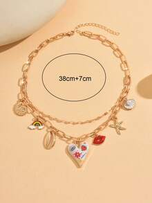 1pc Elegant Alloy Pendant Necklace With Colorful Heart, Rainbow, Starfish Elements, Fashionable Necklace Jewelry For Women, Suitable For Daily Wear, Parties, Music Festivals - Multicolor - View 4