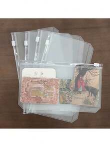 5个/套 6孔透明PVC拉链袋，A6活页内袋，防水现金/收据整理袋，用于个人财务管理 - 套裝 - 查看 3