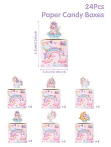 24个彩虹独角兽糖果盒，独角兽主题生日派对礼品，粉色生日装饰，迎婴派对礼物，性别揭晓派对用品，一周岁生日装饰，礼品袋，零食盒，独角兽主题装饰，迎婴派对礼品 - 獨角獸 - 查看 11