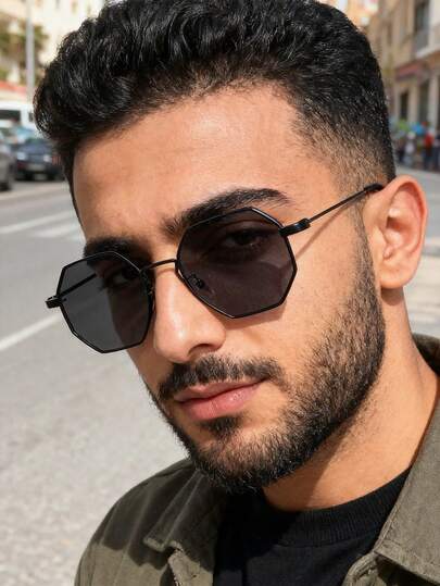 1副男士金属圆形全框有色镜片复古经典街头风太阳镜，防紫外线，适合办公室、驾驶、商务休闲等场合，女士配饰