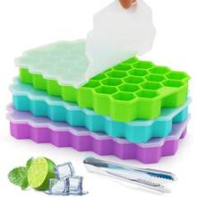 Khay đá silicon có nắp, 3 khay dùng trong tủ đông cho rượu whisky, cocktail, cà phê, mỗi khay 37 ô, chống dính. - Nhiều màu - Xem 14