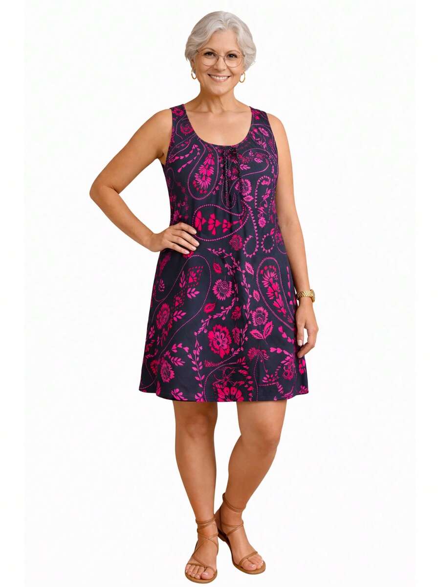 Paula Flower Grandma's Dress - Traditional Dress In Cool Knit Fabric (Liganete) - Printed - 查看 1