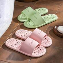 Hollow Breathable Bathroom Slippers, PVC Non-Slip Soft Bottom Home Sandals, Unisex Quick-Drying Shower One-Strap Slides - Slippers - View 12