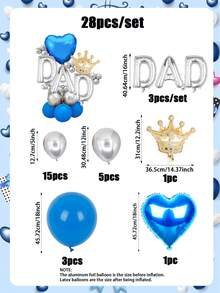 28pcs/Set Blue Heart Father's Day Aluminum Foil Balloon Set, Includes Blue Hearts, Silver Latex, "DAD" Letters, Suitable For Father's Day Thanksgiving, Father's Day Gifts, Living Room Decor, Photo Ops, Dad's Birthday Decor, Holiday Party Decor - Multicolor - View 8