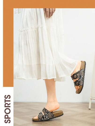 Dép xăng đan mùa hè dành cho nữ, đế bằng nút bần mềm mại, kiểu dáng mới và đa năng, dép xỏ ngón dày dặn chống trơn trượt, họa tiết da báo gợi cảm, khóa tròn, giày đi biển chống thấm nước.