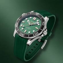 OMEG Men's Watch, Steel, Silicone Strap, Calendar, A+ Quality - D - Xem 2