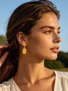 Anting Citrine Alami Gaya Boho Bentuk Tetesan Air, Liontin Batu Alam, Anting Berlapis Emas yang Indah dan Elegan untuk Wanita, Hadiah Hari Ibu - MultiWarna - View 6