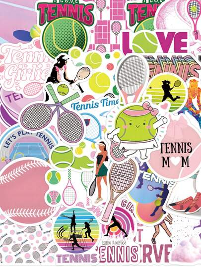50 pezzi Adesivi sportivi per palline da tennis rosa a cartoni animati, regali per appassionati di tennis, adesivi graffiti carini e estetici, adesivi in vinile per borracce, chitarre, valigie, telefoni, custodie, laptop, skateboard, regali
