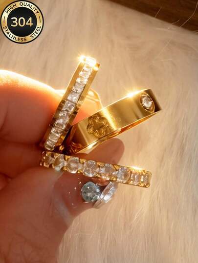 Znice 18K vergoldeter Edelstahl Damen Mode Ring, eleganter eingelegter Ring, geeignet für Valentinstag, Urlaub, Pendeln, Date, Party, Hochzeit, Verlobung, Geschenk für Ehefrau, Freundin, Mutters Geburtstag, Jahrestag, Neujahr