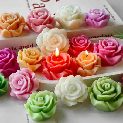 新款迷你3D玫瑰花蜡烛硅胶模具，DIY 3D玫瑰蜡烛蜡熔化挞模具，可重复使用，耐热，易脱模，适用于蜡烛/树脂/石膏，蜡烛模具，是生日、节日礼物或家居装饰DIY工艺品的理想之选。