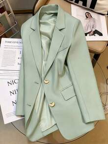 Áo khoác blazer phong cách thường ngày, thiết kế mới thanh lịch với khuy cài, thích hợp cho mùa xuân. - màu xanh lá - Xem 3