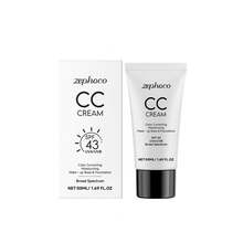 Crema Base CC zephoco con FPS 43 - 2 en 1: Protector Solar y Maquillaje, Hidratación Profunda, Textura Ligera y Fresca para Piel Grasa/Mezcla - Makeup Largo Duradero Perfecto para el Verano - 50ml (1.69 FL OZ) - Blanco - Ver 10