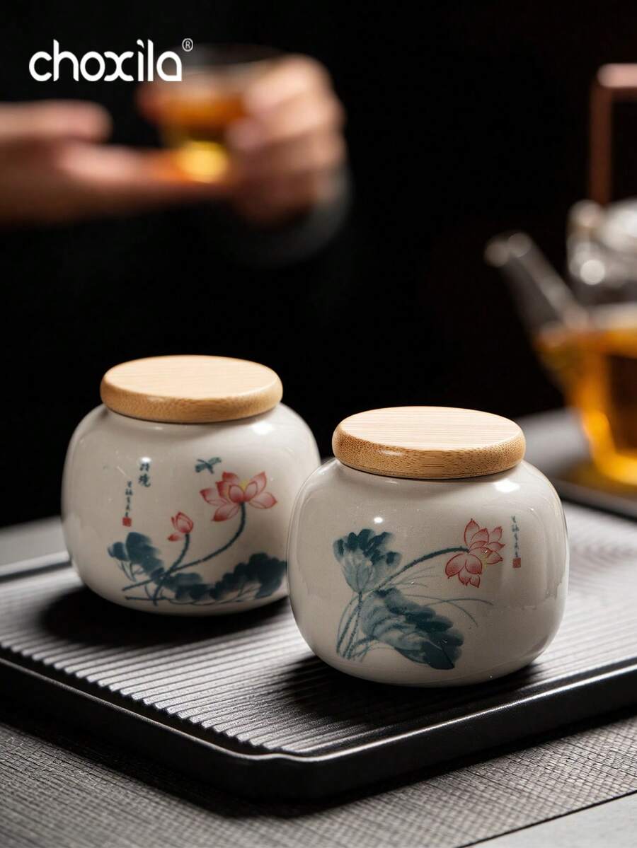 choxila 1pc Ceramic Tea Canister, Tea Storage Jar, Airtight Container, Traditional Chinese Home Decor Storage Vessel, Porcelain Tea Caddy - Tea Canister - View 1