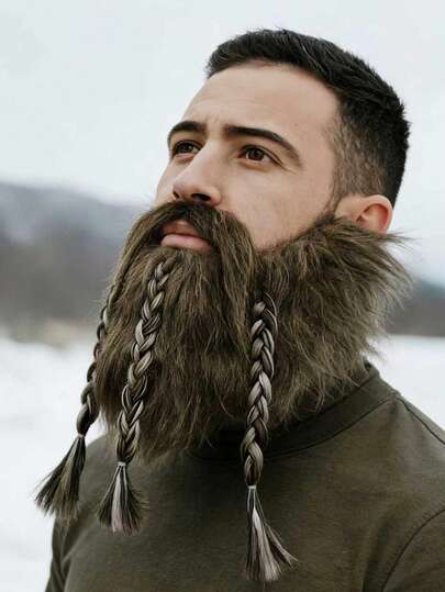 2pcs Brown Viking Style Triple Braid Beard Decoration - Designed For Wild Beard Styling, Suitable For Halloween, Christmas And Other Holidays, Costume Parties, Photography Props, Beard Masks And Role-Playing