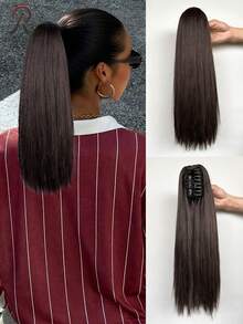 Perruque queue de cheval pour femmes - Mèches de cheveux synthétiques résistantes à la chaleur, extensions à clipper réalistes (noir/brun/beige) - Pièce de cheveux droits de 18 pouces de long, convient pour les cheveux courts, les fêtes, l'usage quotidien et la pousse rapide des cheveux - Multicolore - Voir 11