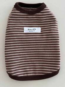 Striped Puppy Sleeveless Shirt - Soft Elastic Pet Vest With Contrasting Brown Trim, Multi-Color (Yellow/Brown/Beige) Small Breed Pet Clothing, Suitable For Indoor Leisure, Outdoor Walks And Fashionable Pet Photography Comfortable Daily Wear - Multicolor - View 18