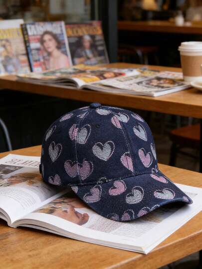 1 pieza Gorra de béisbol con estampado de corazón lavado, Sombrero unisex de protección solar para deportes al aire libre, Gorra visera casual para ir al trabajo, viajes, senderismo, pesca, conducción, regalo