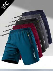 1pc Men's Casual Loose Breathable Shorts, Printed Design, With Pockets, Zipper & Drawstring Waist, Suitable For Fitness, Running & Outdoor Activities Summer Sports - Lake Blue - View 10