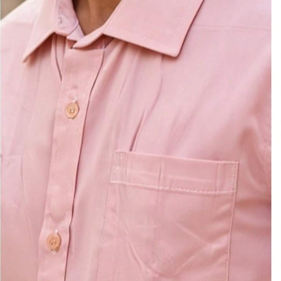 Men's Short-Sleeve Dress Shirt, Slim Fit, Plain, With Pocket - Watermelon Pink - View 1