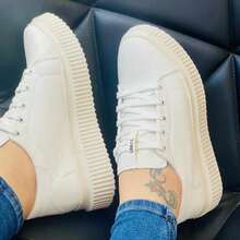 Women's White Casual Platform Sneakers Lightweight Comfortable - White - View 6