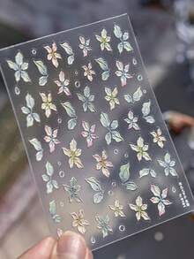 1pc 5D Embossed Nail Stickers Spring And Summer Colorful Frangipani Bright Lily Flowers Gradual Petal Vivid Dew Delicate Romantic Nail Art Stickers Manicure Decals Decorations - Multicolor - View 3