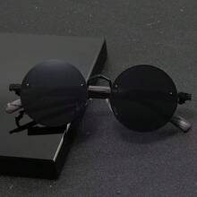 1副男士金属圆形仿木纹镜腿时尚眼镜 - 黑色 - 查看 3