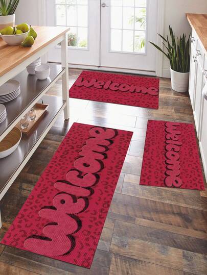 1 tấm thảm nhà bếp màu hồng, chất liệu sợi polyester, đáy chống trượt, bền chắc, thích hợp cho phòng khách, phòng ngủ, phòng tắm và các phòng khác.