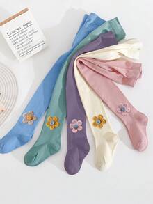 4/5/7pcs/Set Baby Girls Cute Floral Decorated Stirrup Tights, Sweet Lady Princess Style, Suitable For Girls Spring Outings And Daily Wear - Multicolor - View 22