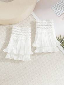 1 par de guantes de mujer con encaje, malla y volantes con decoración de botones, versátiles para uso diario, ir al trabajo, citas, sesiones de fotos, accesorio de moda para primavera y otoño, festivales, fiestas - Blanco 001 - Ver 2